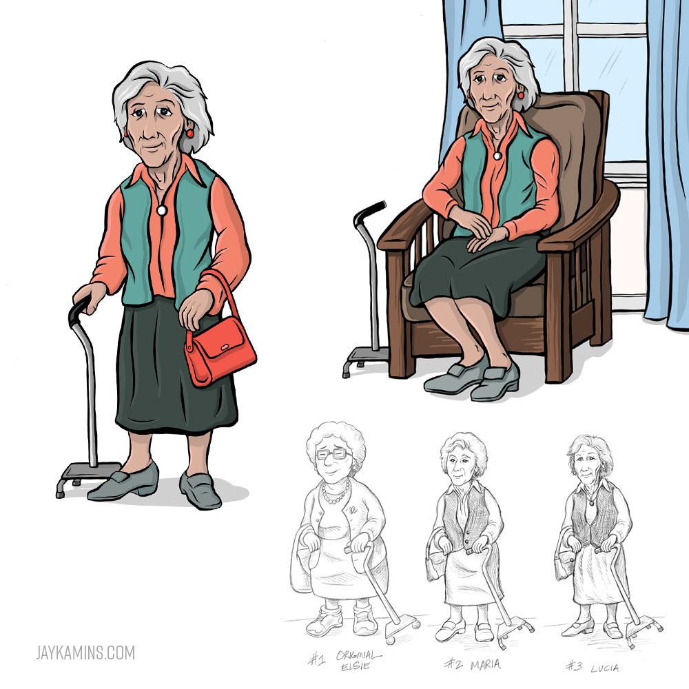 Elderly woman, various drafts